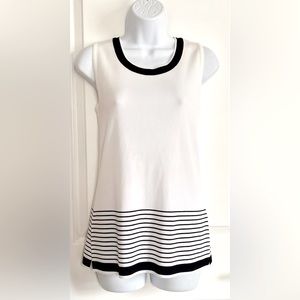 Misook Petite White and Black Classic Knit Striped Sleeveless Top, Size S